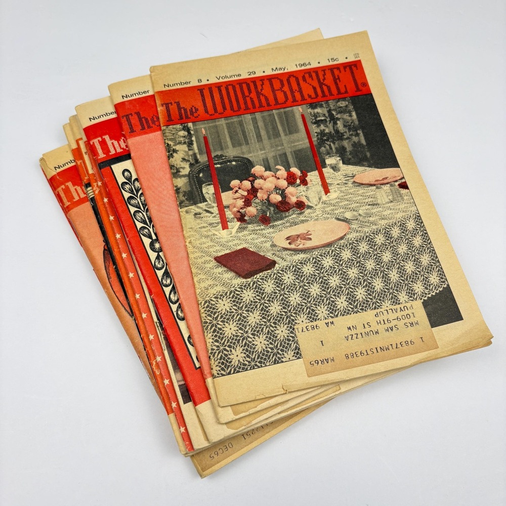 1950s 1960s Workbasket Magazine Lot of 5 Vintage Ephemera Crochet Craft Patterns